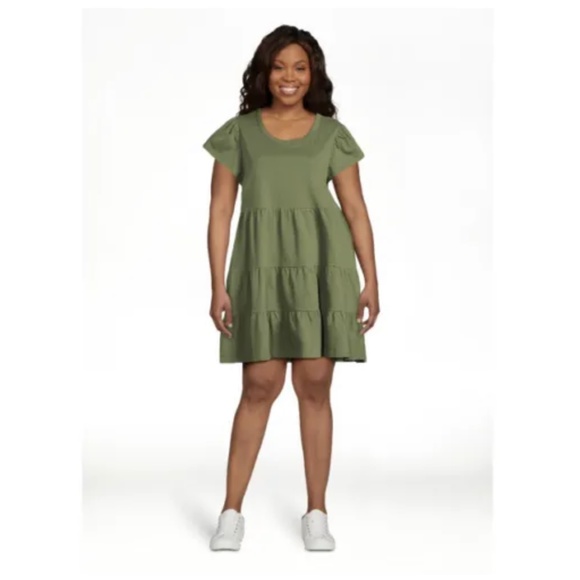 Time and Tru Knit Tiered Dress Green Chili Size XXXL NEW - Picture 3 of 8
